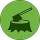 logo of an axe in a stump